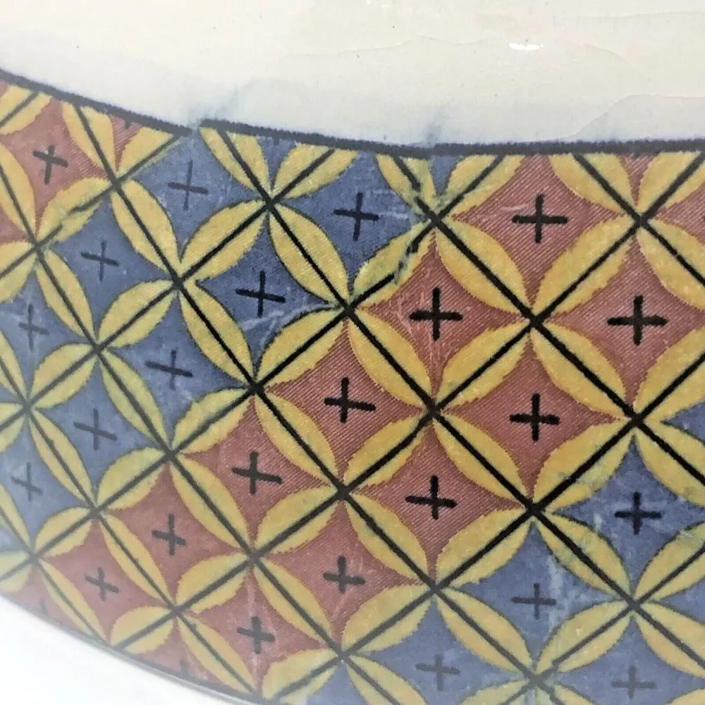 Japanese Arita Imari Bowl Blue Cream Gold Flowers Birds Vintage Porcelain 9 3/4